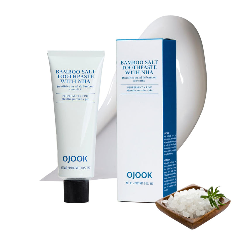 Bamboo Salt Toothpaste with nHA | Fluoride Free, Nano Hydroxyapatite, Remineralizing, Sensitive Teeth, Whitening - Dentist Recommended Oral Care - Pepperming & Pine Flavor, 3 Fl Oz 1 Pk