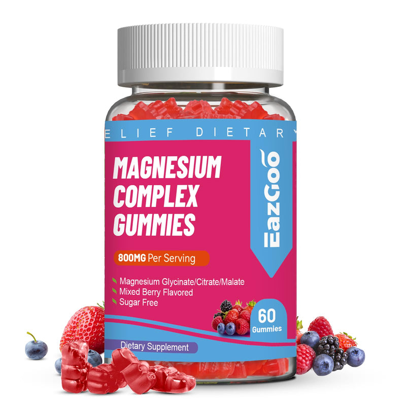 Magnesium Gummies 800mg for Women Men with Vitamin D3, C, B6, B12 & Zinc | 3 Forms of Magnesium (Citrate, Glycinate, Malate), Magnesium Complex Gummies for Muscle, Mood & Energy, Vegan 60 Counts 60 Count (Pack of 1)