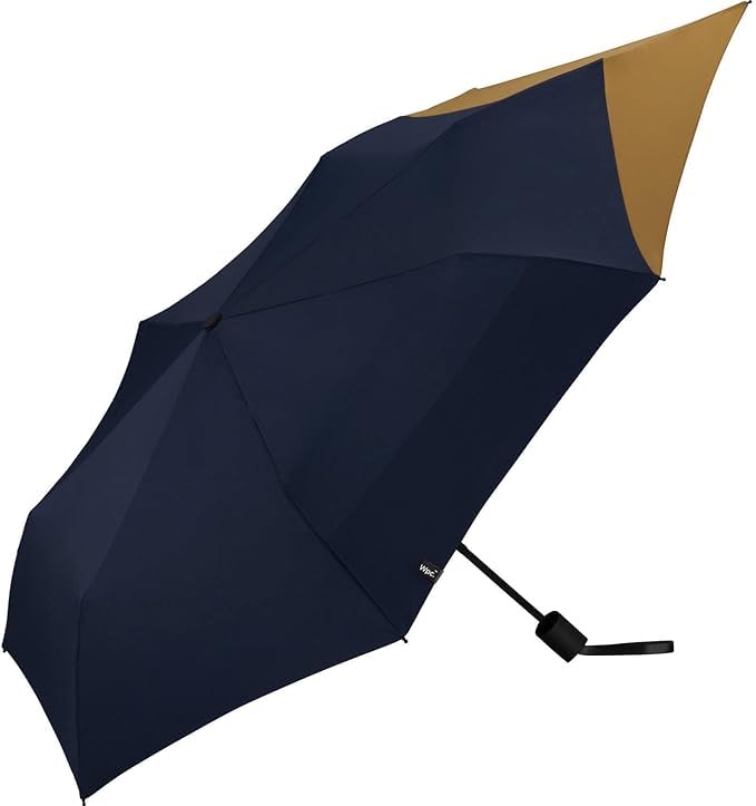 Back Protection Folding Umbrella Rain Parasol For Both Sunny and Rainy Weather Water Repellent UV Protection Bicolor Unisex Men's Simple UX004 Light Navy × camel