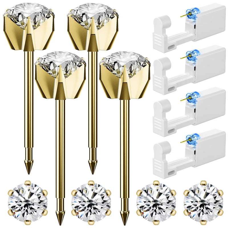 [Australia] - 12 Pcs Ear Piercing Kit Disposable Ear Piercing Gun Kit with 4 Pcs 6 Prong Setting Cubic Zirconia Earrings Stud 316L Stainless Steel Easy to Use at Home Self Ear Piercer Gun Kit Tool Gold 