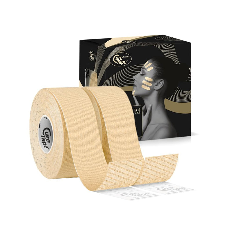 CureTape Beauty Kinesiology Tape | Anti-Wrinkle Face Tape | Face Lift Tape for Toning, Firming & Tightening The Skin | Kinesiology Tape for Face | Soft on The Skin (1'' X 16', 2 Pack) 1'' X 16' Light Beige