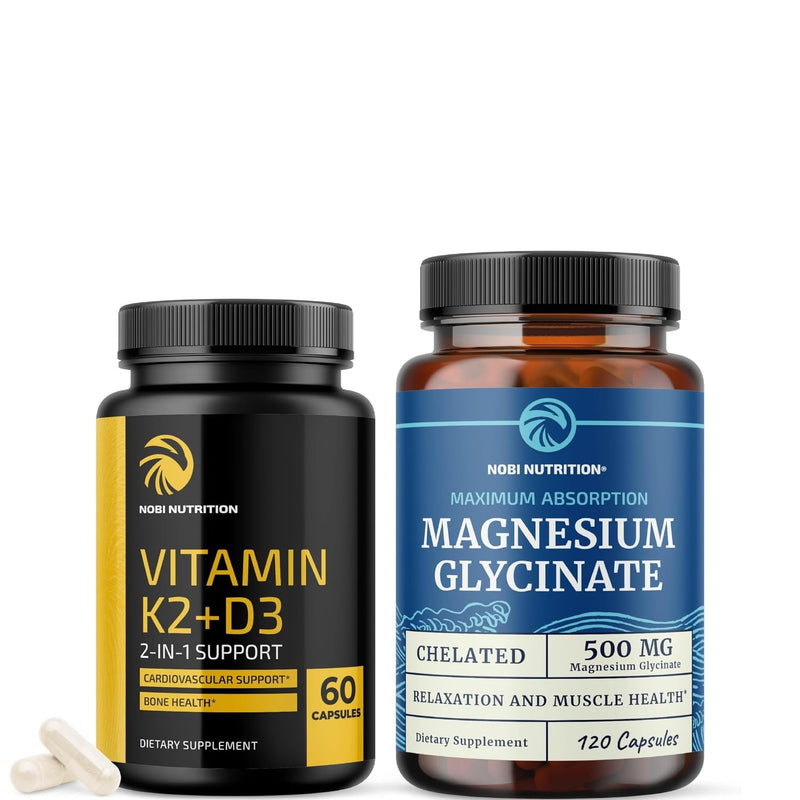 Vitamin D3 K2 and Magnesium Glycinate Supplement | Bone, Heart, and Muscle Support with 5000 IU D3, K2 MK7, and 500mg Magnesium | High Absorption, Immune & Nerve Support | 60 Servings Each