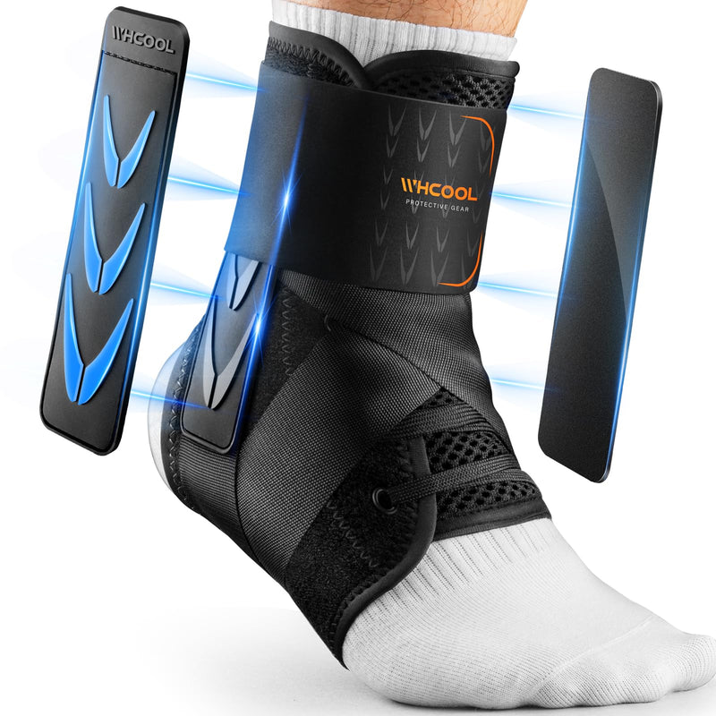 Slim-Fit Ankle Brace for Sprained Ankle, Velcro Lace Up Ankle Support for Women Men With 2 Auto-Shaped Pads, Air Fabric Cool Ankle Stabilizer for Injury Recover, Running,Sports, M(12”-13”) Orange/Black-M(ankle:30-33cm)