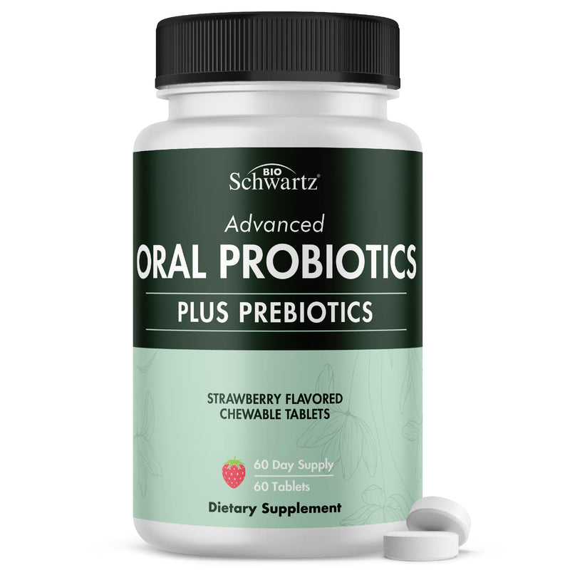 [Australia] - Oral Probiotics Supplement with Prebiotics - Supports Healthy Teeth Gums Mouth and Fresh Odorless Breath for Adults - Strawberry Flavored Chewable Dental Probiotic (60 Tablets, 60 Day Supply) 