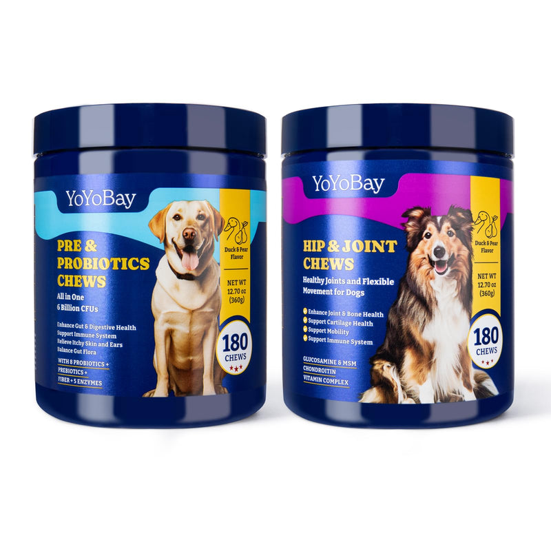 Dog Probiotics for Gut, Immune & Skin Health + Dog Joint Supplement for Anti-Inflammatory, Support Hip & Joint Health, Mobility - 180 Soft Chews - PawsPlanet Australia