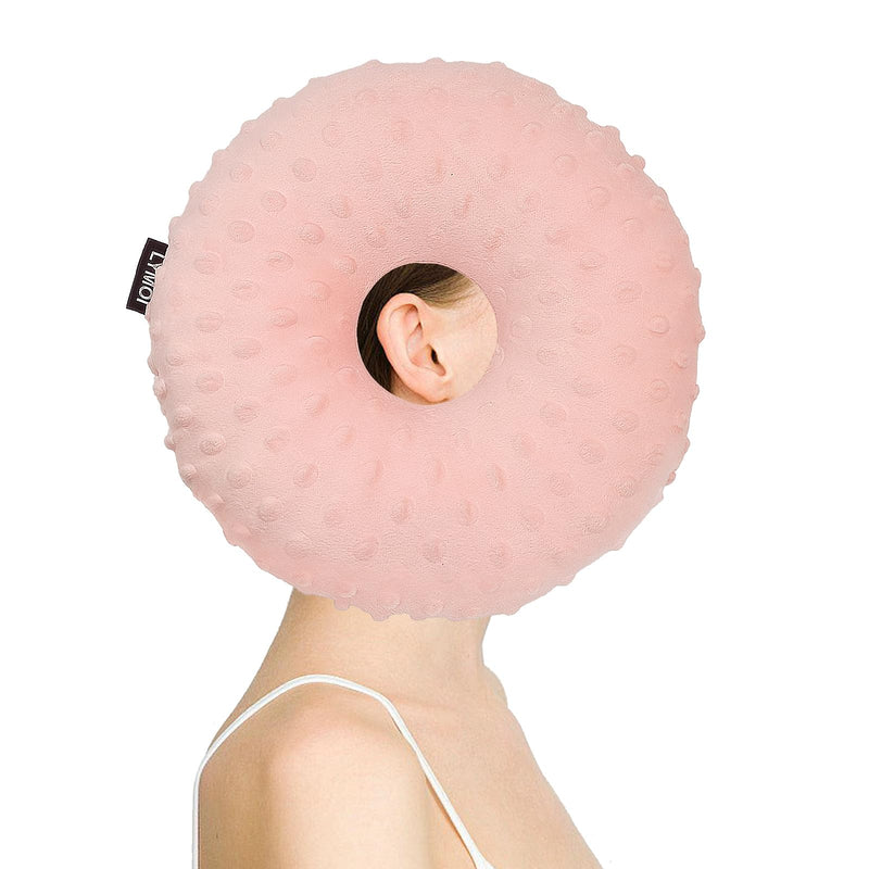 [Australia] - Large Ear Piercing Pillow for Side Sleepers, Donut Pillow with Ear Hole, Ear Guard Protector Pillows for CNH and Ear Pain Ear Inflammation Pressure Sores Minky Dot (Pink) Pink Large 