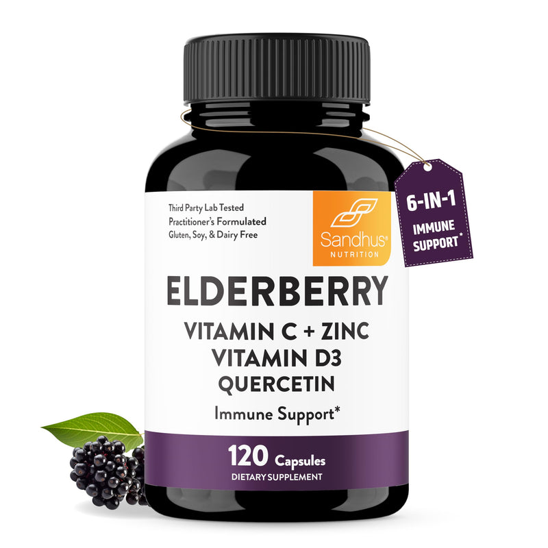 [Australia] - Sandhu's Elderberry Vitamin C and Zinc with Vitamin D3 & Quercetin | Supplement Capsules for Men & Women | Supports Immune Health | 120 Count (Pack of 1) 120 Count (Pack of 1) 