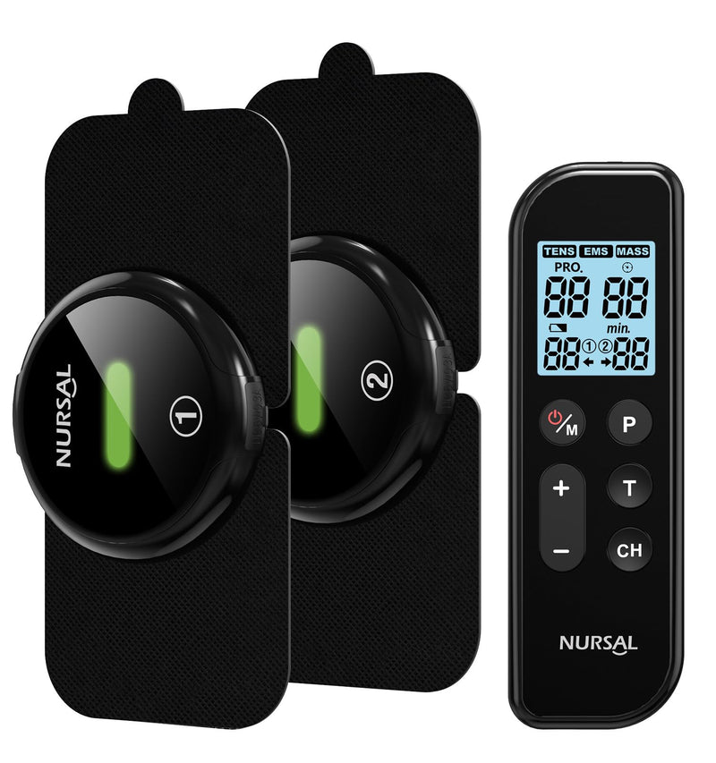 [Australia] - NURSAL Wireless TENS Unit Muscle Stimulator, Dual Host TENS EMS Machine for Pain Relief, 18 Modes 20 Intensity Remote Control Pulse Physical Electrotherapy for Back Shoulder Pain (2 Pads) Black 