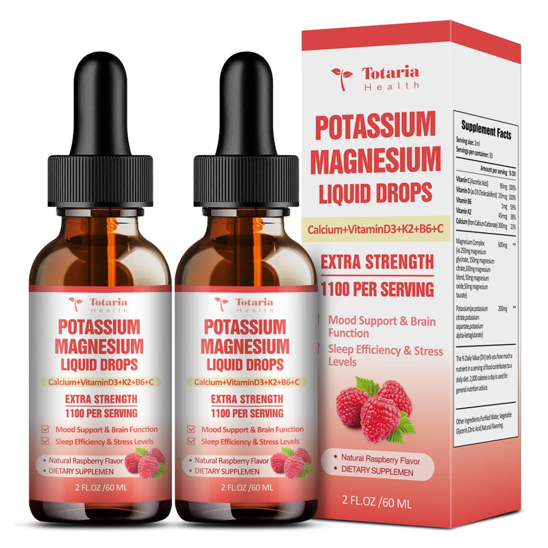 Potassium Magnesium Supplement Liquid Drops - High Absorption Potassium Supplement with Magnesium, Calcium, Vitamin D3 K2, Vegan, Non-GMO Potasio Support Leg Cramps, Bone, Muscle - 4 Fl oz 2 Fl Oz (Pack of 2)