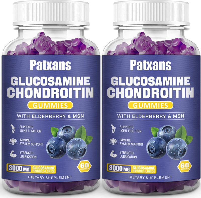[Australia] - 2 Packs 3000MG Glucosamine Chondroitin Gummies - Extra Strength Joint Health & MSM Elderberry Natural Joint Support Supplement, Flexibility, Antioxidant Immune Support for Adults, 120 Gummies. 60 Count (Pack of 2) 
