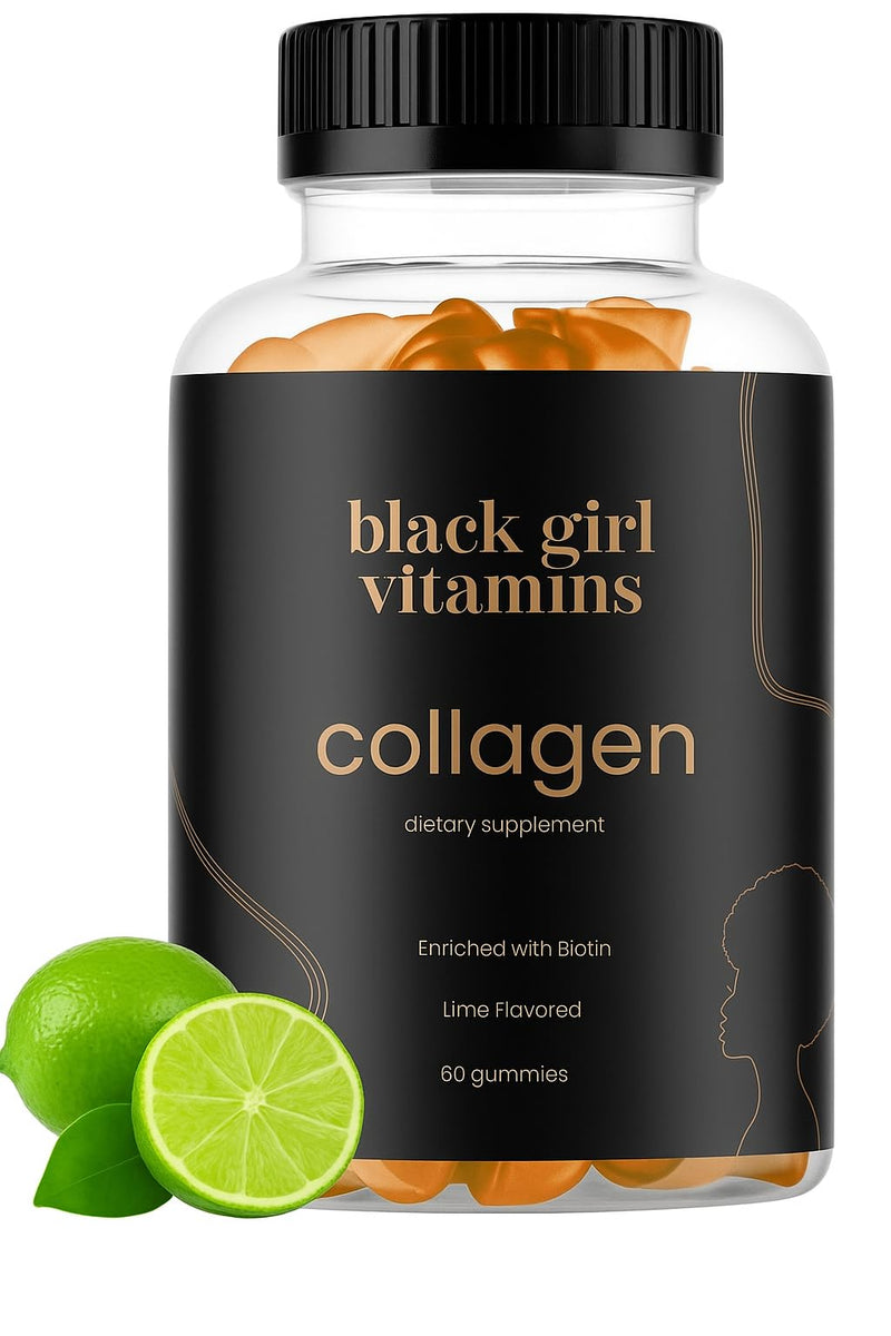 Black Girl Vitamins - Collagen Gummies for Hair, Skin, and Nail Support, with Vitamin C, Vitamin E, and Biotin, Gluten-Free, (Lime), 60ct