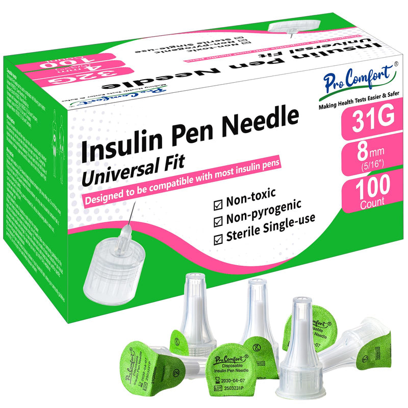 [Australia] - Insulin Pen Needles 31G 8mm (5/16"), Diabetic Needles for Insulin Injections, 100 Ct, Universal Fit, Compatible with Most Pen Injector Device, Super Thin 