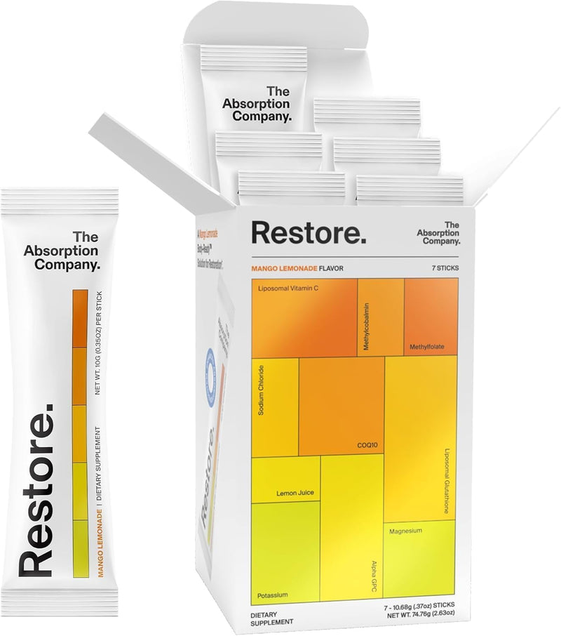 [Australia] - Electrolyte Powder Packets - Workout Recovery & Hydration Drink Mix with Liposomal Glutathione, Vitamin C & Methylated B Vitamins - Mango Lemonade (7 Sticks) 7 Pack 