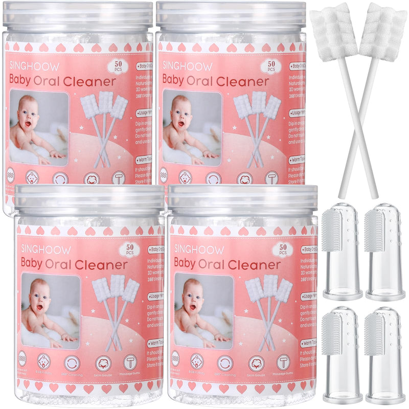 [Australia] - 200 Pieces Baby Tongue Cleaner Disposable Infant Oral Cleaner with 4 Pieces Finger Toothbrush Soft Gauze Baby Mouth Newborn for Tooth Mouth Gum Dental Care(Pink) Pink 