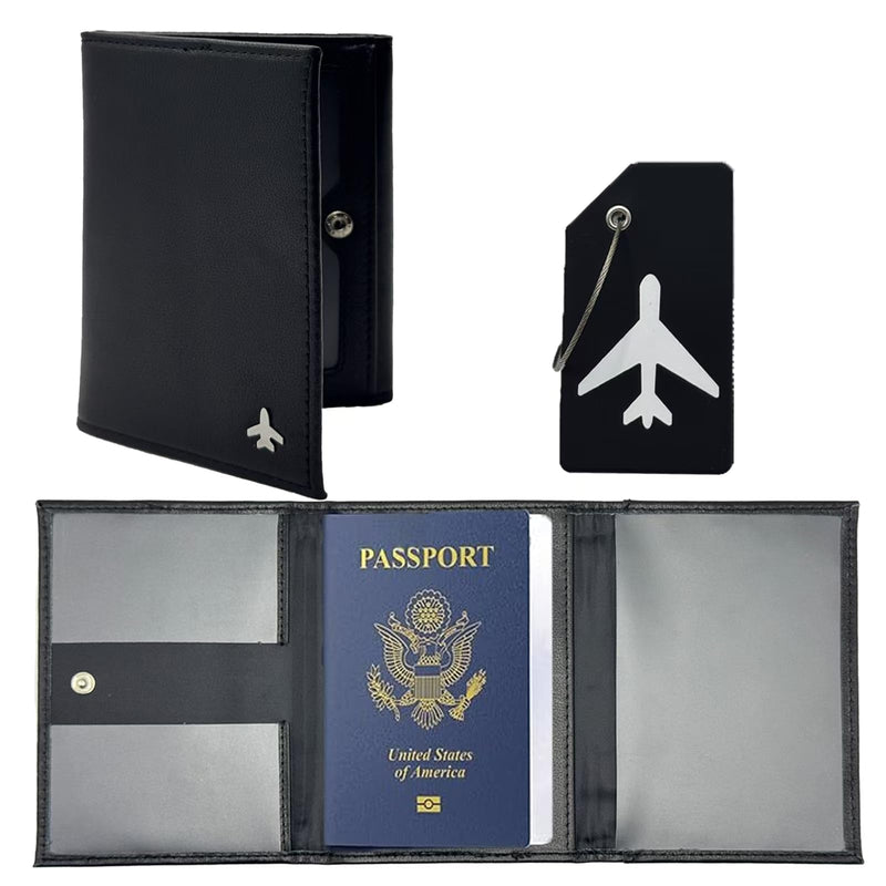 Pilot Wallet Passport Holder RFID Blocking Nappa Leather Travel Wallet, Stylish Travel Companion for Aviation Professionals (Black) Black