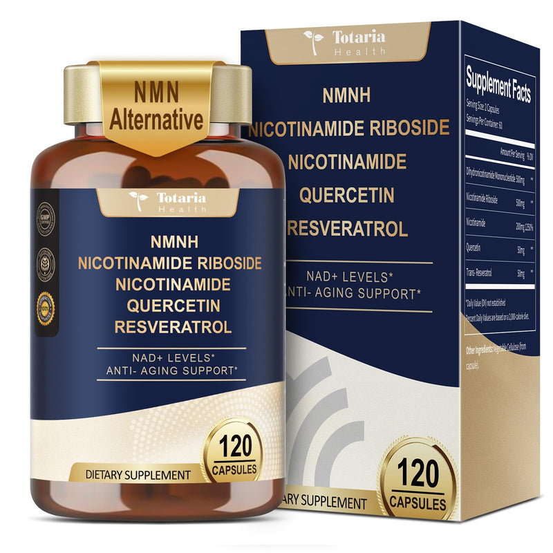 Totaria NMNH 500mg (Dihydronicotinamide Mononucleotide), Premium NMN Alternative Supplement w/Niacinamide (Vitamin B3), Quercetin, Trans-Resveratrol, for NAD+, Skin Cell, Anti-Aging & Energy, 120 Ct 120 Count (Pack of 1)