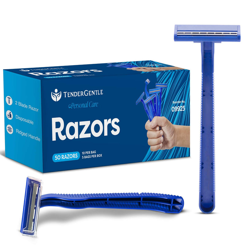 [Australia] - Disposable Razors for Men and Women - Pack of 50 Shavers - 2 Blade Razors, Bulk - for Shaving, Tattoos, Hospitality, and More 1 Count (Pack of 50) 