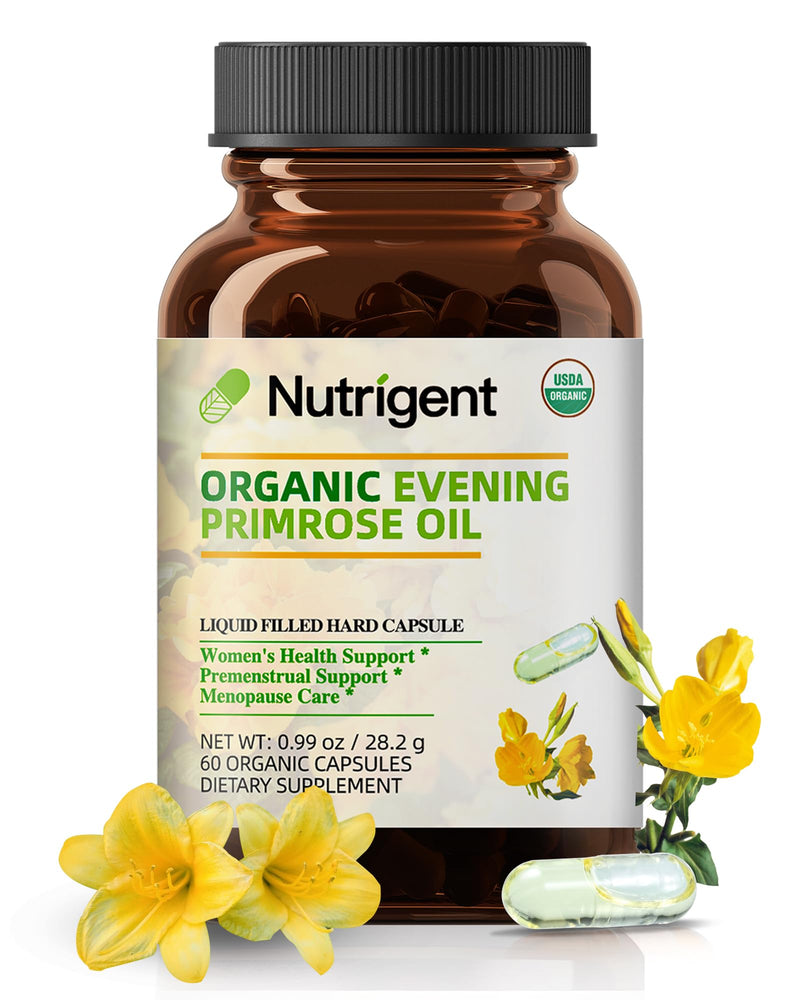 [Australia] - Organic Evening Primrose Oil Supplement, 940 mg 100% Pure with 10% GLA, High Absorption Liquid Organic Capsules, Promotes Women's Health & Skin Health, Cold Pressed, 60 Count 1 