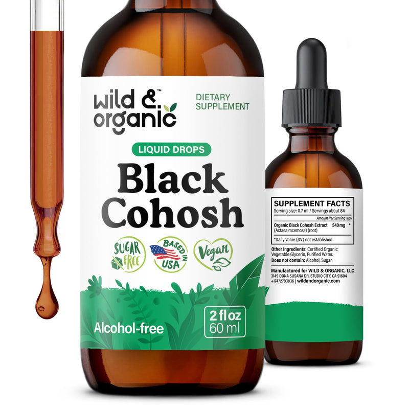 [Australia] - Wild & Organic Black Cohosh Liquid Drops 540 mg - Herbal Supplements for Women - Liquid Black Cohosh Extract Tincture - 2-Month Supply - Vegan, Sugar & Alcohol-Free - 2 fl oz 2 Fl Oz (Pack of 1) 
