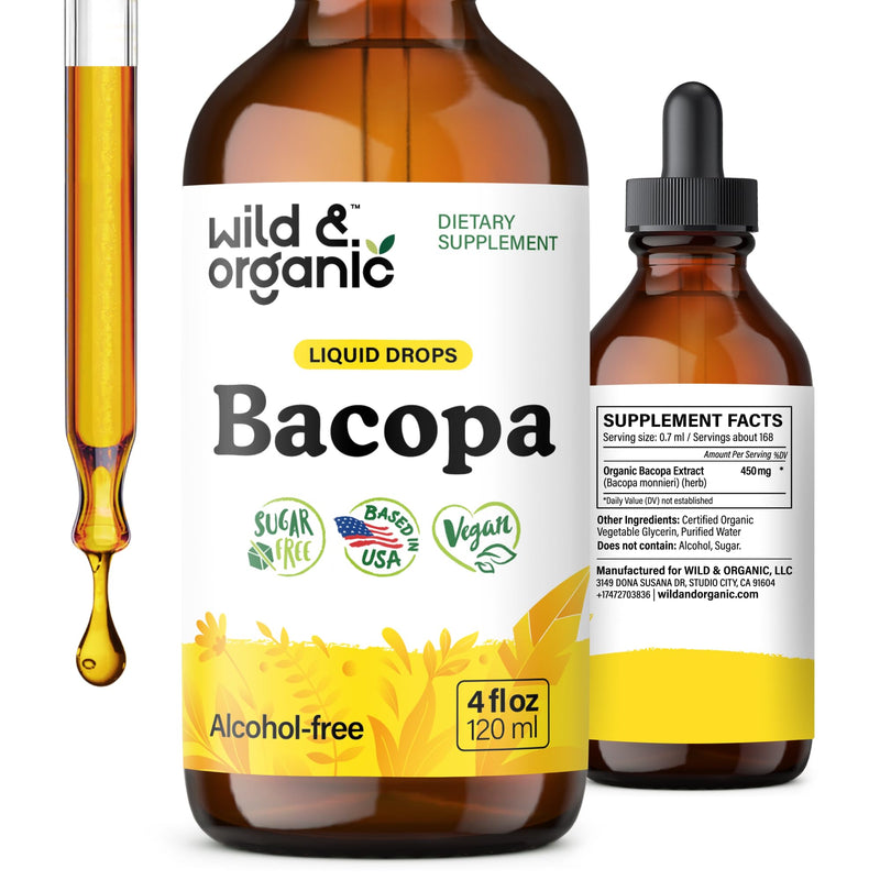 [Australia] - Wild & Organic Bacopa Liquid Drops - Herbal Tincture for Brain Support - Vegan Supplements with Bacopa Monnieri Extract Liquid - 5-Month Supply - Sugar & Alcohol-Free - 4 fl oz 4 Fl Oz (Pack of 1) 