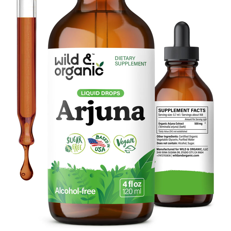 [Australia] - Wild & Organic Arjuna Bark Tincture - Overall Well-Being Supplement - Alcohol-Free Liquid Drops - Terminalia Arjuna Bark Extract - No Sugar & Additives, Non-GMO - 4 fl oz 4 Fl Oz (Pack of 1) 