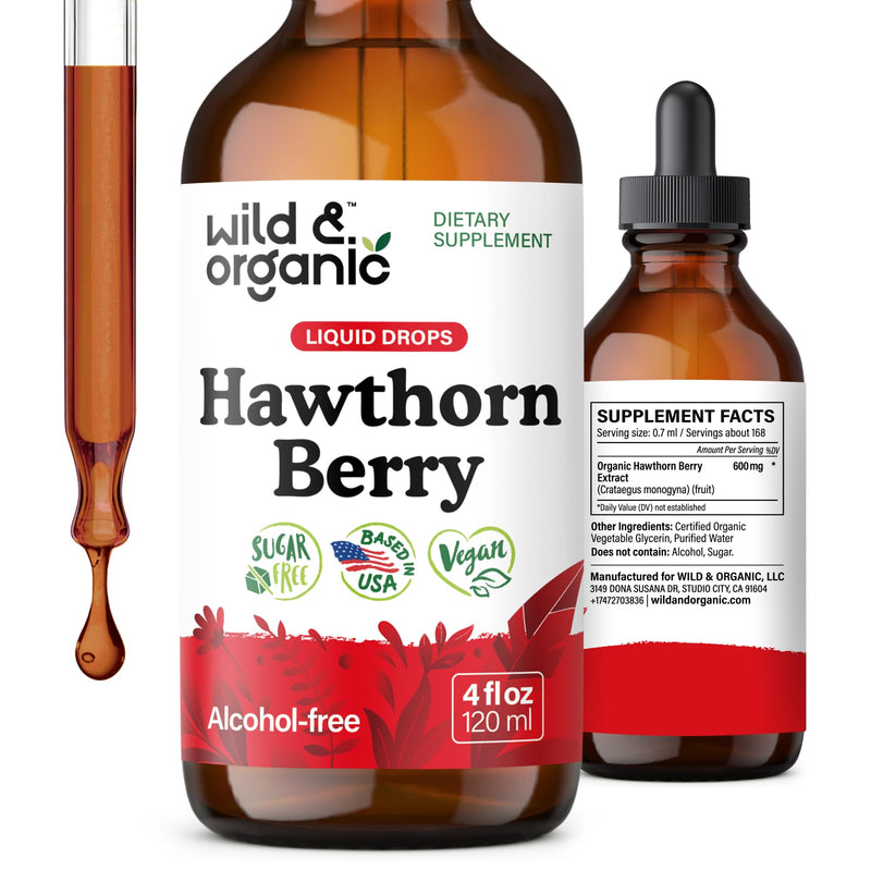 [Australia] - Wild & Organic Hawthorn Berry Tincture 600 mg - Liquid Hawthorne Berry Supplement for Overall Support - Vegan, Sugar & Alcohol-Free Fruit Extract Drops - 4 fl oz 4 Fl Oz (Pack of 1) 