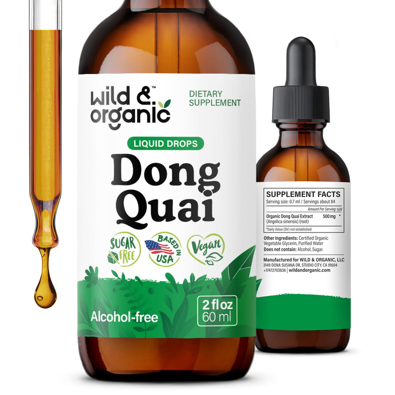 [Australia] - Wild & Organic Dong Quai Tincture 500 mg - Angelica Root Supplements for Women - Dong Quai Root Liquid Extract Drops - Angelica Sinensis Herb - No Sugar & Alcohol - 2 fl oz 2 Fl Oz (Pack of 1) 