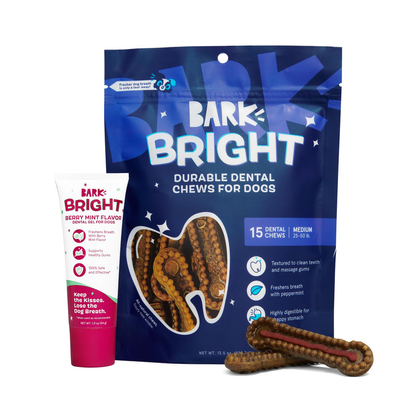 [Australia] - Barkbox Bright Durable Dental Kit, 15 Chew Sticks & Toothpaste - Medium Breeds (Berry Mint Flavored) 