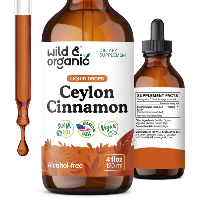[Australia] - Wild & Organic Ceylon Cinnamon Tincture 500 mg - Liquid Cinnamon Supplements for Overall Support - Cinnamomum Verum Bark Extract - Vegan, Sugar & Alcohol-Free, Non-GMO - 4 fl oz 4 Fl Oz (Pack of 1) 