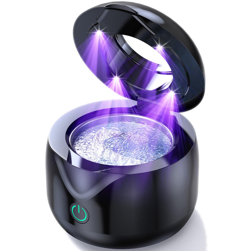 [Australia] - Ultrasonic Retainer Cleaner - UV Dental Cleaning Pod Night Guard Cleaner for Dentures, Aligner, Braces, Toothbrush Heads, Jewelry (Black) Black 