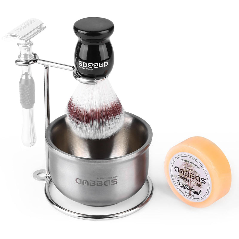 [Australia] - Anbbas Synthetic Badger Shaving Brush,Stainless Steel Shaving Razor and Brush Stand and Lathering Foam Bowl,3.5 oz Natural Shaving Soap Puck Refill for Men Nylon-Upgrade 