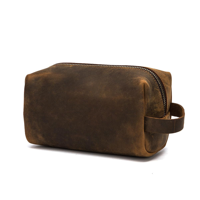 Premium Leather Unisex Toiletry Travel Pouch, Cosmetic Bag Organizer Stylish Waterproof Lining Vintage Unisex Kit, Water Resistant-Cosmetic Case DOPP Kit SD 064 (Coffee) Coffee