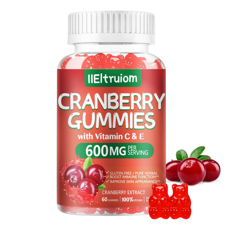 Cranberry Gummies 600mg with Vitamin C & E, Hibiscus Blend, Sugar Free | 60 Chewable Gummies with No Artificial Colors, Flavors, or Added Sugars 1
