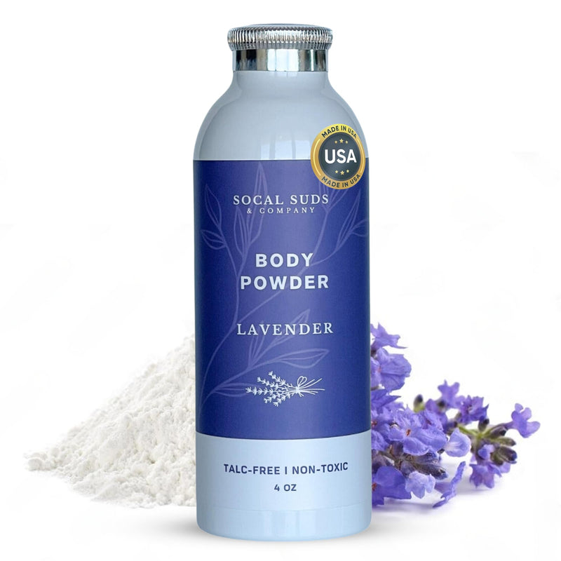 SoCal Suds & Company Natural Body Powder Talc-Free, Lavender, 4oz, 1-Pack | With Arrowroot Powder, Kaolin, Aspen Bark Extract for Soft Soothing Delicate Skin 4 Ounce, Body (1- Pack)