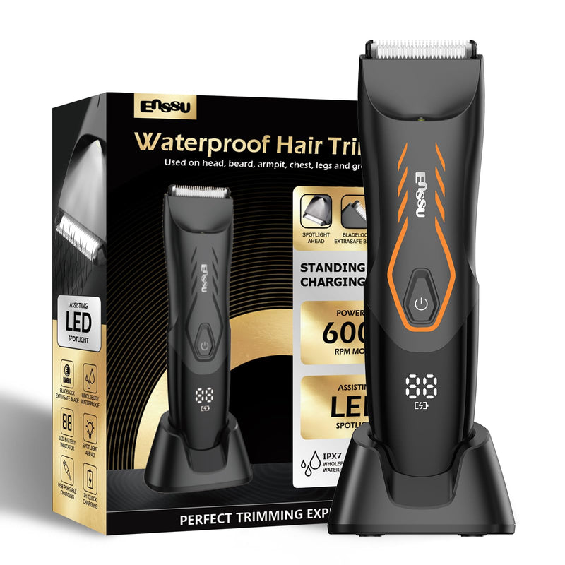[Australia] - Men Hair Removal Shavers,Electric Safe Blade Waterproof Groin Hair Trimmer Male Painless Wet Quiet Hygiene Razor with Standing Charging Dock Orange Green 