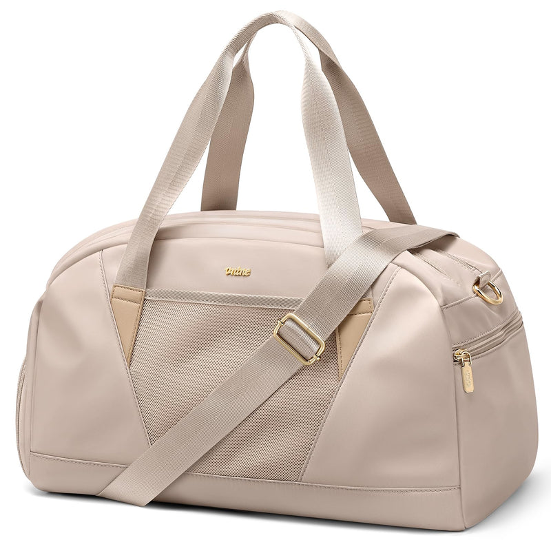 VNINE Duffle Bag for Women Men Travel Bags with Shoes Compartment Carry On Weekender Bag Airlines Approved Duffel Bag with Wet Pocket Water Resistant Overnight Sports Workout Dance Bags Beige