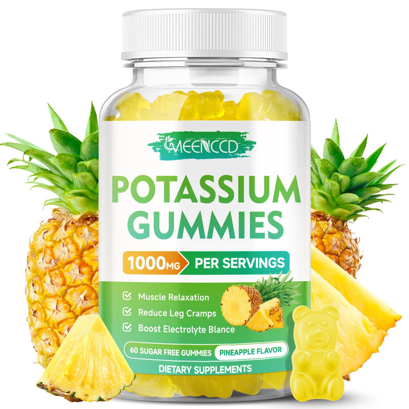 [Australia] - Potassium Citrate Gummies 1000mg, High Potency Potassium Supplement Gummies for Adults Women & Men, Support Leg Cramps & Muscle Health, Sugar-Free, Pineapple Flavor, 60 Count 60 Count (Pack of 1) 