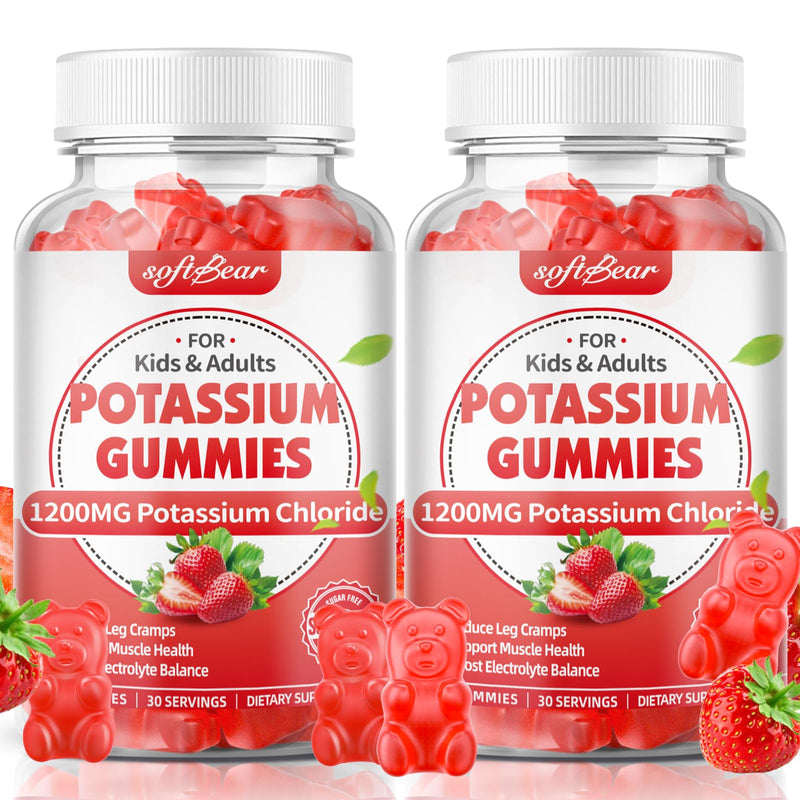 [Australia] - softbear Potassium Gummies for Adults, Sugar Free Potassium Chloride Gummies 1200mg Support Leg Cramps & Electrolyte Balance High Potency Potassium Supplement, Strawberry Flavor 120 Count 60 Count (Pack of 2) 