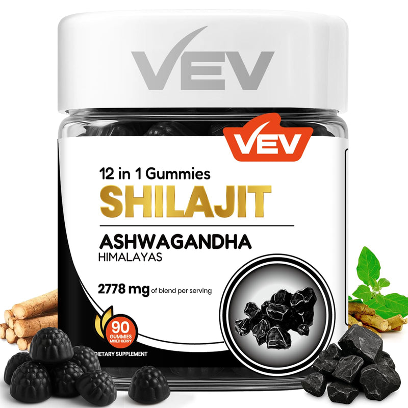 [Australia] - VEV Shilajit Gummies for Men & Women | 1000mg Shilajit & Ashwagandha Gummies with Sea Moss & L-Theanine for Energy, Vitality & Stress Balance | Vegan, Sugar-Free | 90 Count for Daily Wellness 90 Count (Pack of 1) 