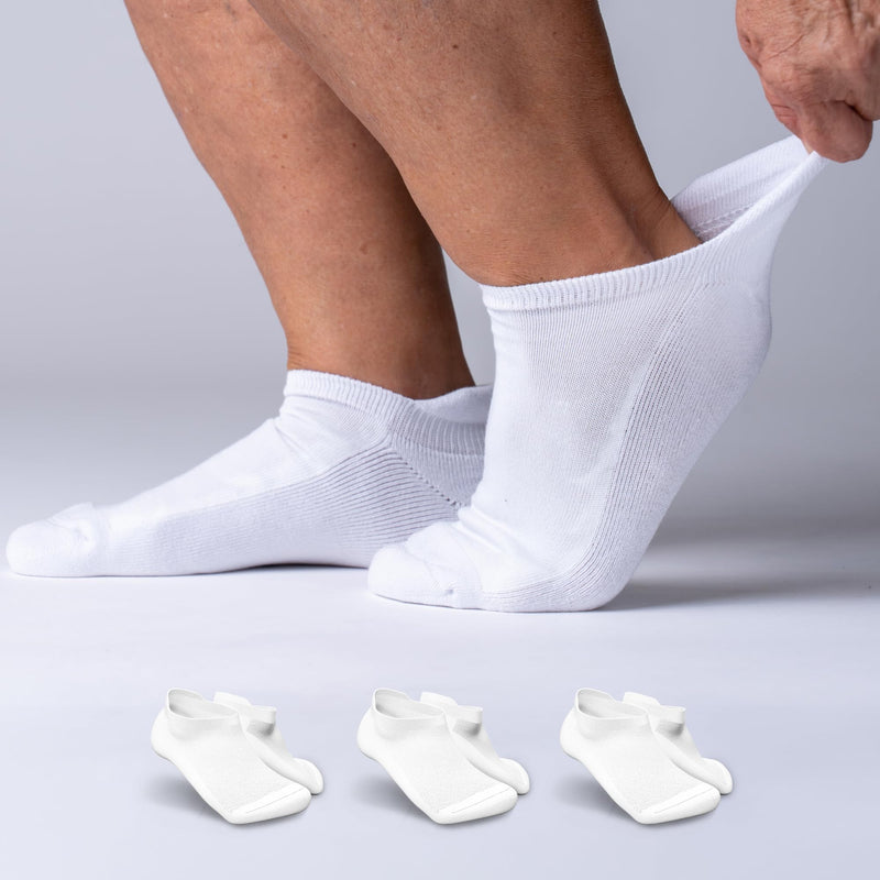 [Australia] - Viasox Diabetic Ankle Socks for Women & Men 3 Pack, Low Cut Non Binding, Seamless Neuropathy Socks Medium White 