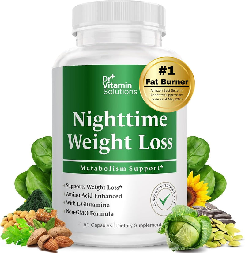 Nighttime Fat Burner - Appetite Suppressant for Weight Loss, Sleep Support | For Women and Men, Metabolism Booster, Belly Fat, Night Shred, Non-GMO, Made in USA, Caffeine-Free, 60 Capsules 60 Count (Pack of 1)