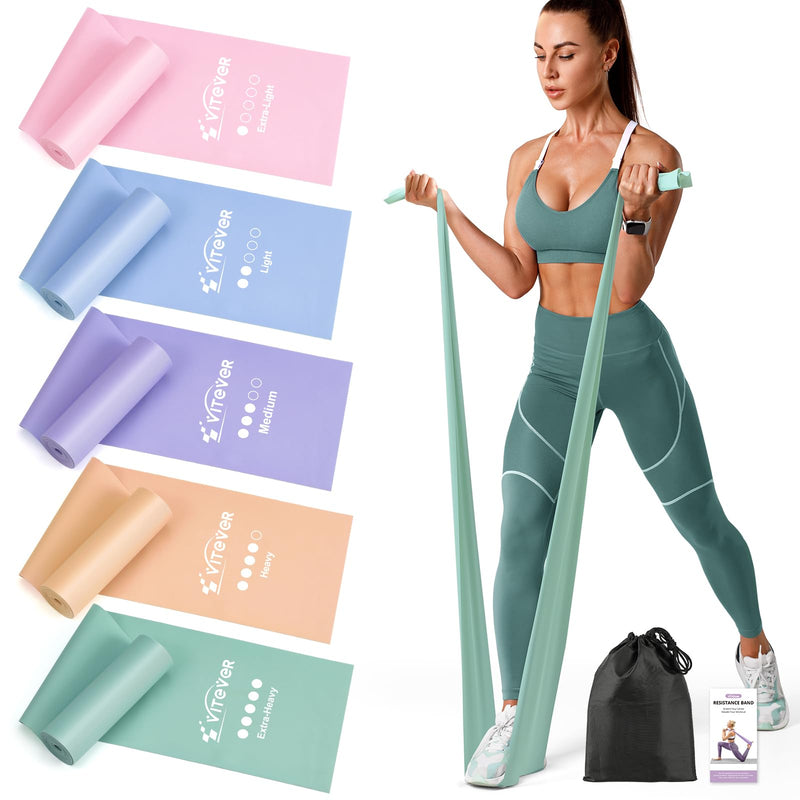 [Australia] - Stretch Bands for Exercise, 5 Levels Resistance Bands for Working Out, Exercise Bands for Physical Therapy, Pilates, Rehab, Stretch, Strength Training and Yoga Starter Set 