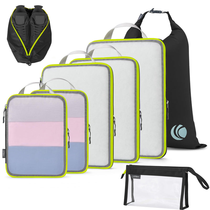 Cipway Compression Packing Cubes Mesh (8 Pcs, Black) | See Through Mesh Luggage Organizer Bags, Travel Essentials for Carry on Suitcase with Clear Toiletries Bag 8PCS
