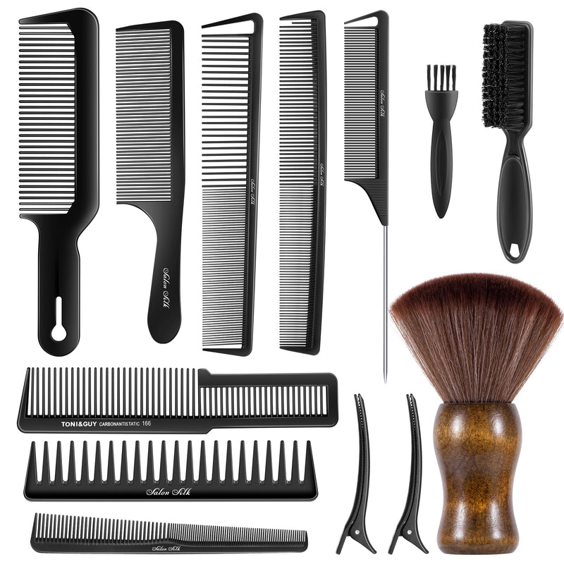 [Australia] - SALONSILK 13PCS Hair Cutting Shaving Brush and Comb Set, Professional Barber Combs for Hair Stylist, Premium Grade Barber Brush Neck Duster, Fading Comb Barber Clipper Comb Hair Dressing Brown 