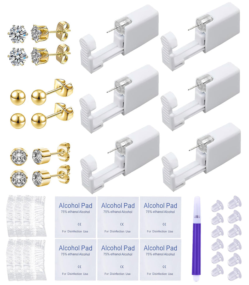[Australia] - Ear Piercing Kit Disposable Ear Piercing Gun Kit with Sterile Multi-sized CZ Earring Studs Easy and Safe Earring Self Piercing Kit for Your Own Use at Home 3Mix-3mm-Gold- 