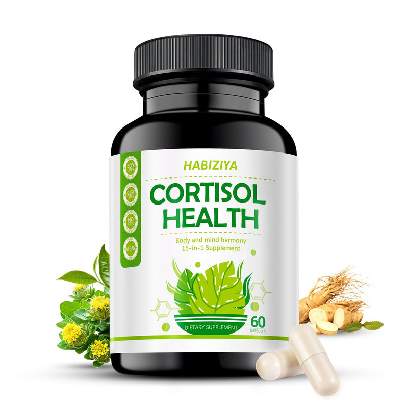 Cortisol Support Supplement with Magnesium Glycinate, L-Theanine, Ashwagandha, Phosphatidylserine,Rhodiola Rosea 15-in-1 Hormone Balance for Women Men Mood, Focus, Sleep Support 60 Capsules