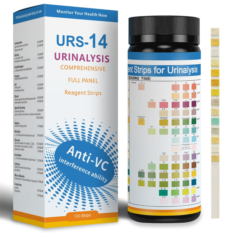 [Australia] - 14-Panels Urinalysis Test Strips | 120 Strips, Urinalysis and Detection for Kidney, Liver, UTI, Ketosis - SG, PRO, BIL, KET, CRT +9 More 