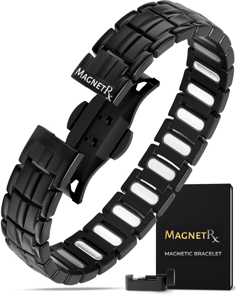 [Australia] - MagnetRX¬Æ Magnetic Bracelets for Men - EllipseMAX 5X Strength 5,000 Gauss Magnets - Designed in USA & Patent Pending - Premium Titanium Mens Magnetic Bracelet & Adjustable Length (Black) Black 5X Strength - EllipseMAX (5,000 Gauss) 