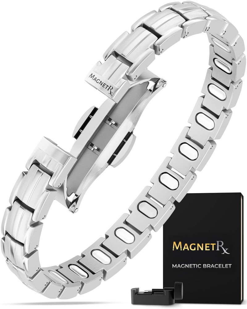 [Australia] - MagnetRX¬Æ Magnetic Bracelets for Women - EllipseMAX 5X Strength 5,000 Gauss Magnets - Designed in USA & PATENT PENDING - Premium Titanium Womens Magnetic Bracelet & Adjustable Length (Silver) Silver 5X Strength - EllipseMAX (5,000 Gauss) 