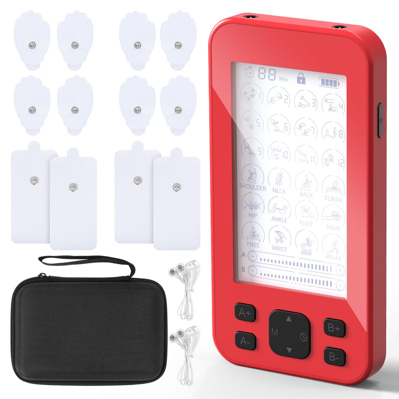 TENS Unit Muscle Stimulator, 3-in-1 TENS & EMS Stimulator Machine with 24 Modes & 20 Levels, Rechargeable EMS Massager for Neck, Shoulder, Sciatica & Back Pain Relief with 12 Pads, EVA Case